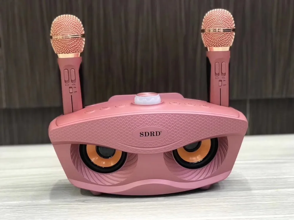 SDRD беспроводной караоке динамик Sd двойной беспроводной микрофон Bluetooth динамик мобильный беспроводной стерео 20 Вт домашний динамик KTV MIC набор - Цвет: pink