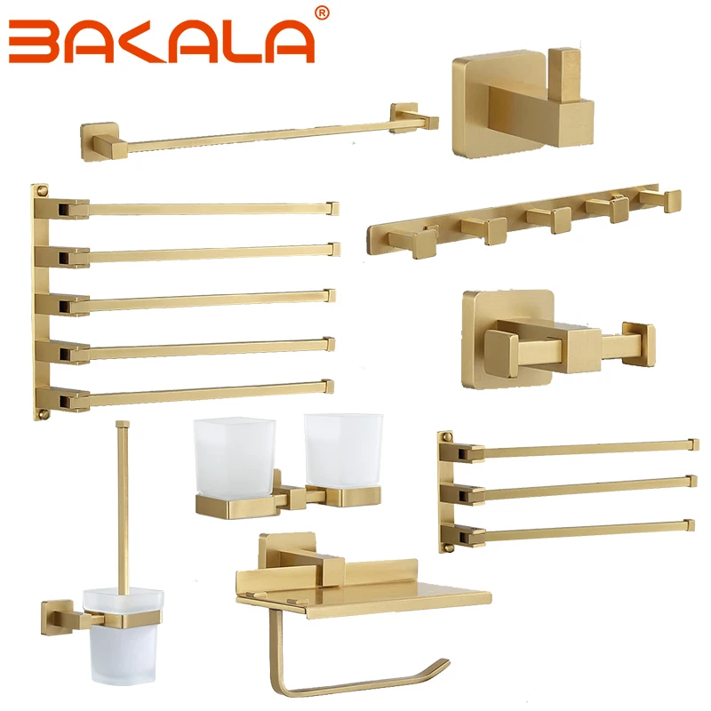 brass bathroom accessory towel rackpaper holder toilet brush holder towel holder hook brushed gold bath hardware row hook free global shipping