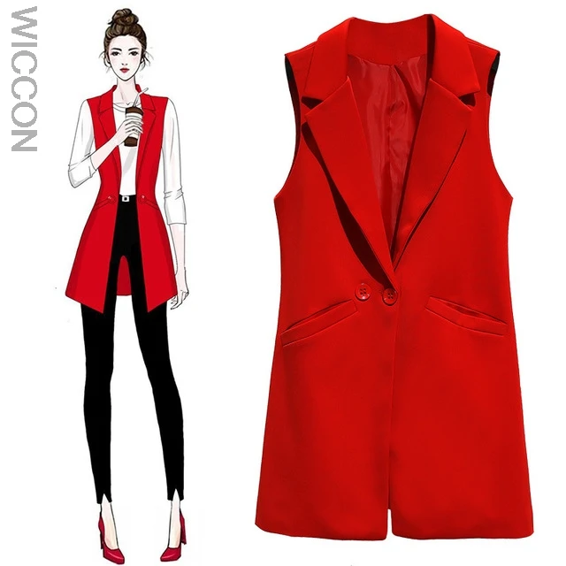 

Vest For Women Sleeveless Jacket Coat Long Vest Blazer Formal Work Ladies Office Vintage Slim Suit Waistcoat Female Plus Size