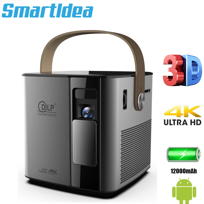 Smartldea P12 4K 3D мини проектор android 9 0 smart proyector встроенный аккумулятор 5G wifi BT4.1 full hd 1080p