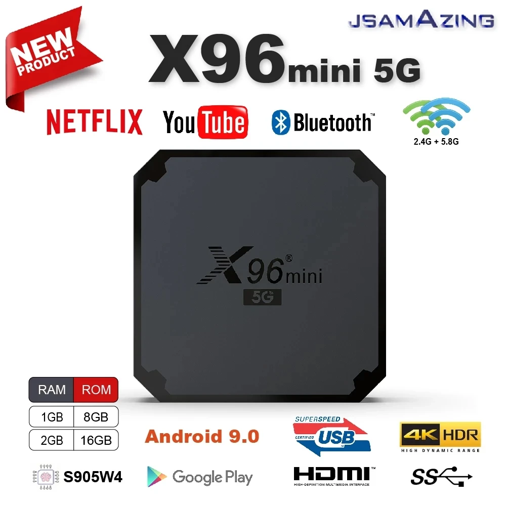 

X96 Mini 5G Amlogic S905W4 Android 9.0 Tv Box Quad Core 2Gb Ram 16Gb Rom 4K Smart Set Top Box Media Player X96MINI + 1Gb 8Gb