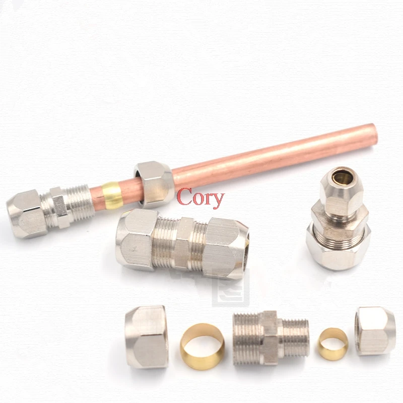 1PC Compression Ferrule Tube Fitting 3/4/6/8/10-16 Brass Pipe Double Card Set Copper Joints Tubing Nut Lock Double Straight CZYC