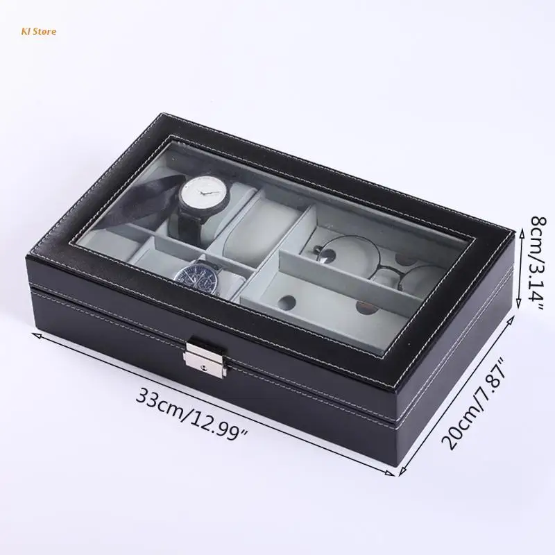 

Multi-grids PU Leather Watch Storage Box Jewelry Bracelet Case Glasses Organizer