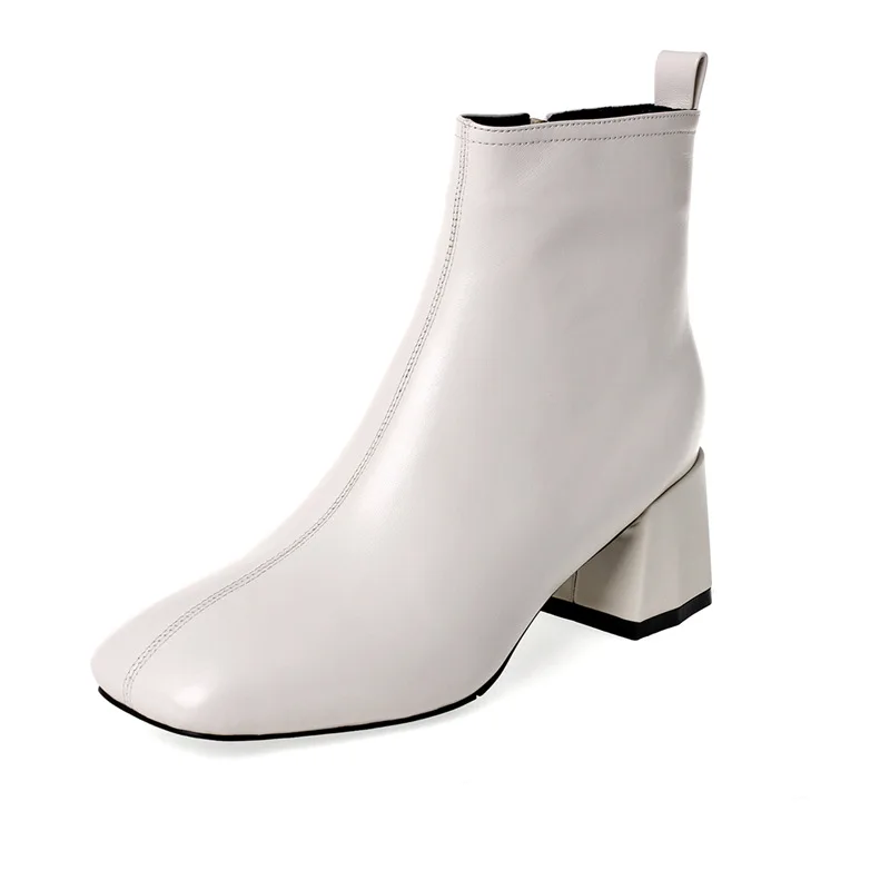 

Simple Temperament Black High-heeled Short Boots Women Autumn Winter New Leather Square Toe 6cm Thick Heel Fashion Boots