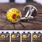 Подсолнух стекло мужские запонки для рубашек Высокое качество Модный костюм рубашка Запонки мужские ювелирные аксессуары подарок на день рождения
