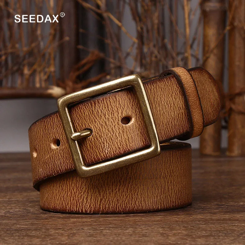 3.8CM Genuine Leather Belt For Men High Quality Copper Buckle Jeans Cowskin Casual Belts Cowboy Waistband Male Classic Designer