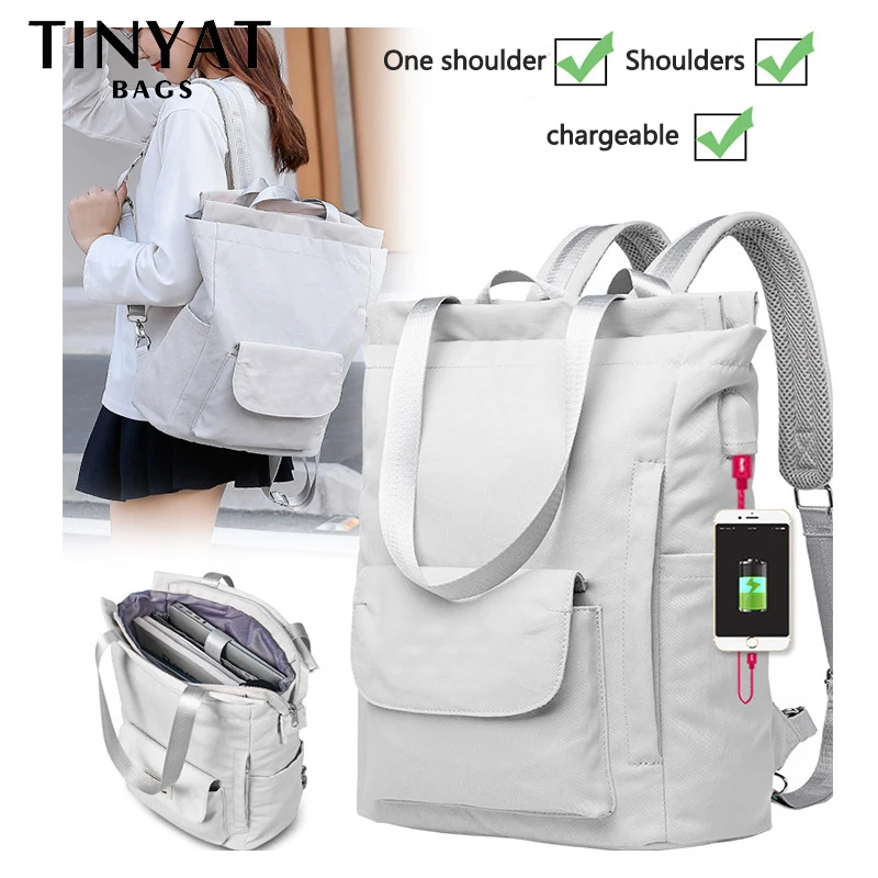 

TINYAT Women' 15 inch laptop backpacks computer male school Backpacks Rucksacks leisure for teenage Travel Shoulder Mochila Grey