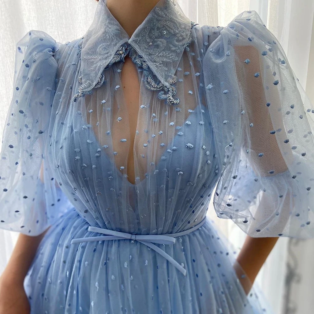 Бальное платье Bbonlinedress синее с высоким воротником коротким рукавом | Свадьбы и