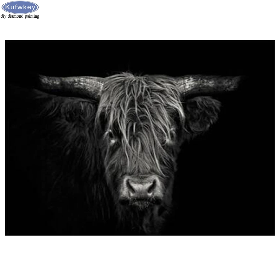 5d Вышивка крестиком алмазная живопись сделай сам черно-белая highland cow мозаичный