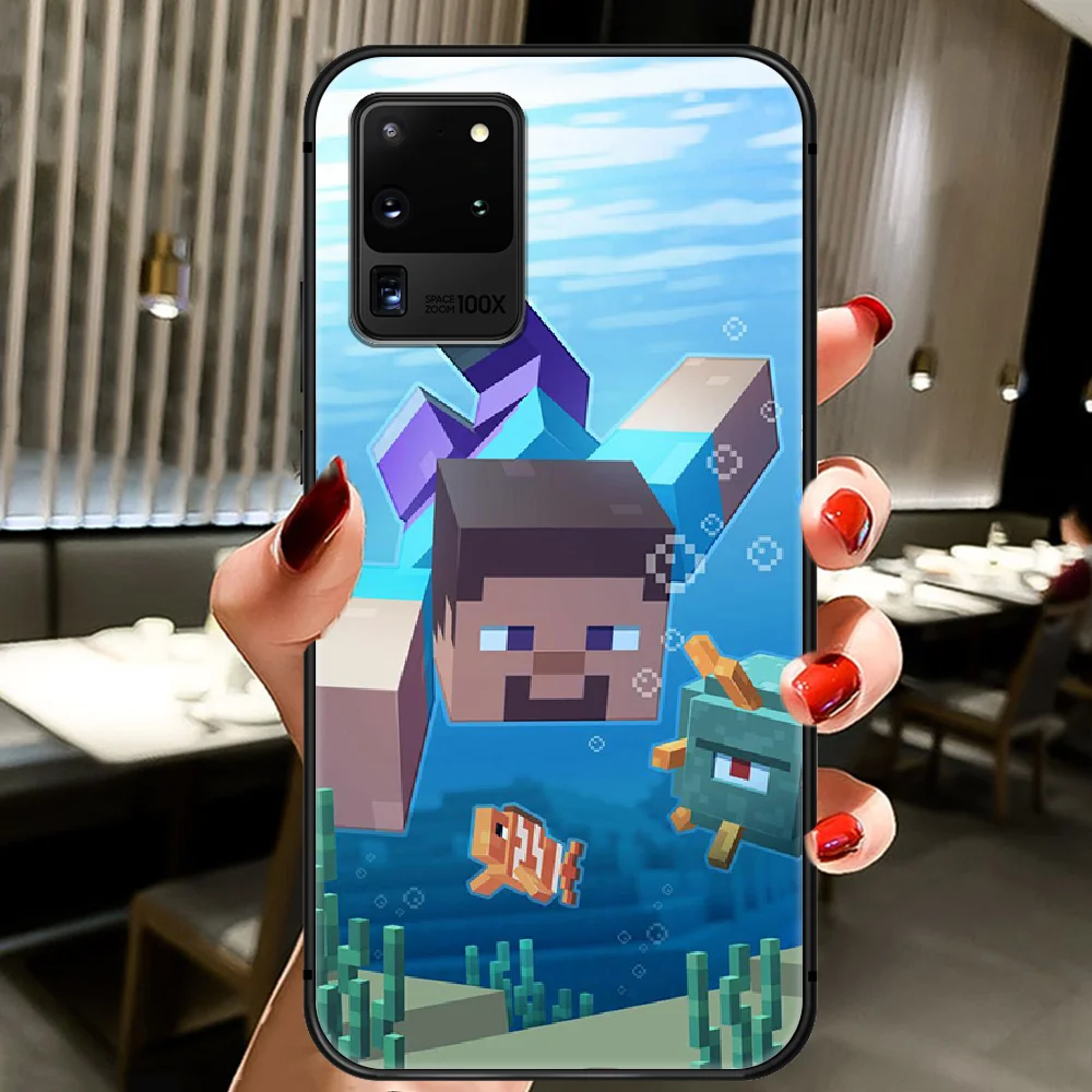 

Mini World Sandbox game Phone Case Cover Hull For Samsung Galaxy S 6 7 8 9 10 e 20 Edge Uitra Note 8 9 10 Plus black Hoesjes 3D