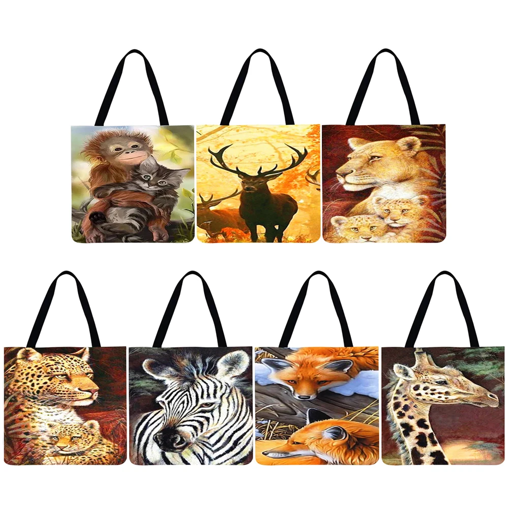 

Женская Повседневная Сумка-тоут, дизайнерская вместительная льняная Изысканная дорожная сумка для покупок с принтом диких животных
