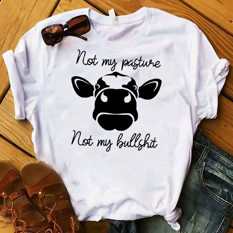 

Women Lady T Shirt Cattle Heifer Printed Tshirt Ladies Short Sleeve Loose Tee Shirt Women Female Tops Clothes Graphic T-shirt