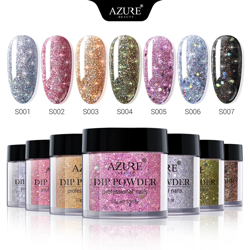 Azure beauty 63 шт./лот полный цвет набор Dip порошков блеск для ногтей термальное изменение Lumious эффект порошок Набор натуральный сухой Dip порошок