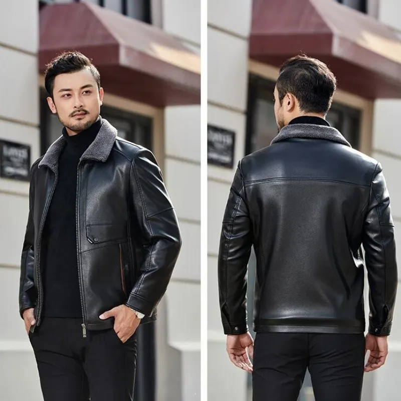 

2021 Winter New Men Leather Jackets Man Business Casual Warm Clothing Chaqueta De Cuero Hombre Fashion Outerwear Male Fur Coat