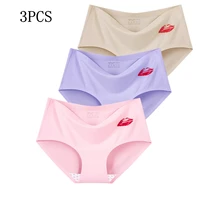 3pcs women girls seamless underwear panties briefs ice silk red lips printing fashion sexy ladies girls underwear panties