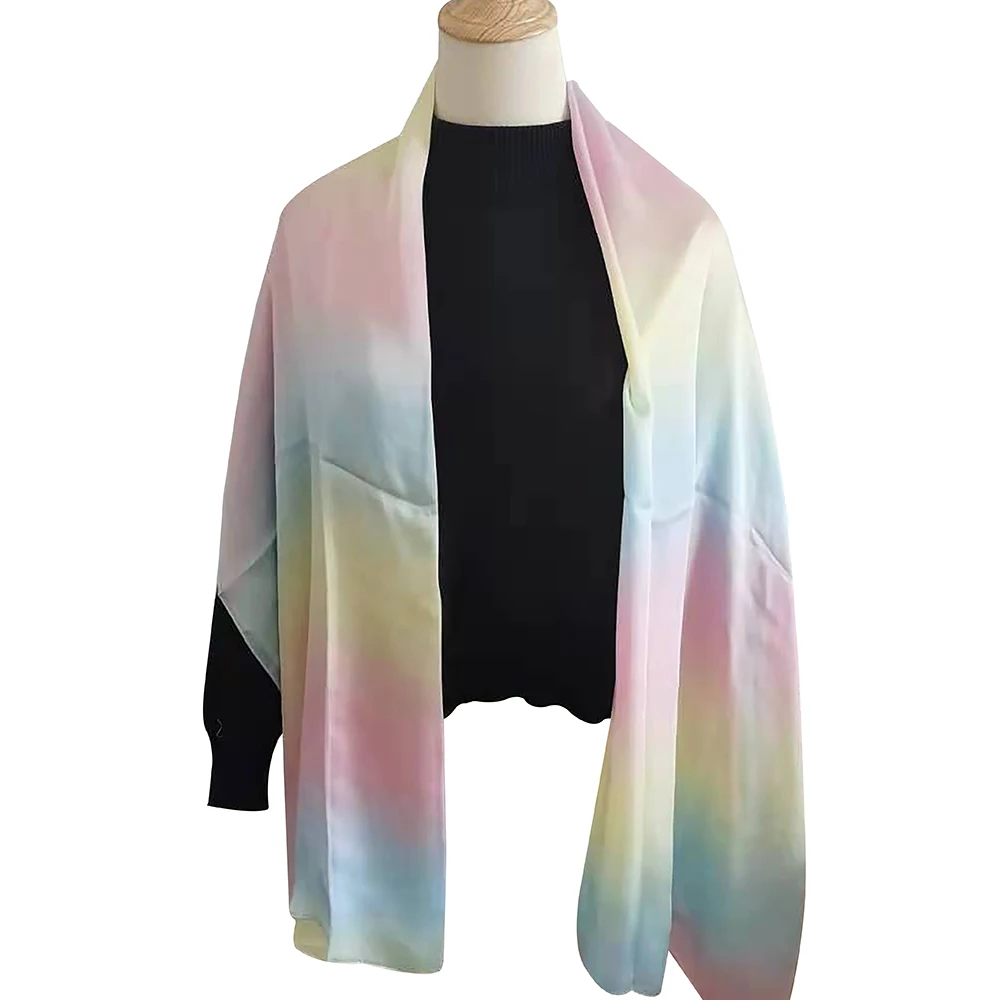 

Colorful gradients long scarf women sunscreen soft thin printed natural silk scarves wrap shawl foulard bandana gift for ladies