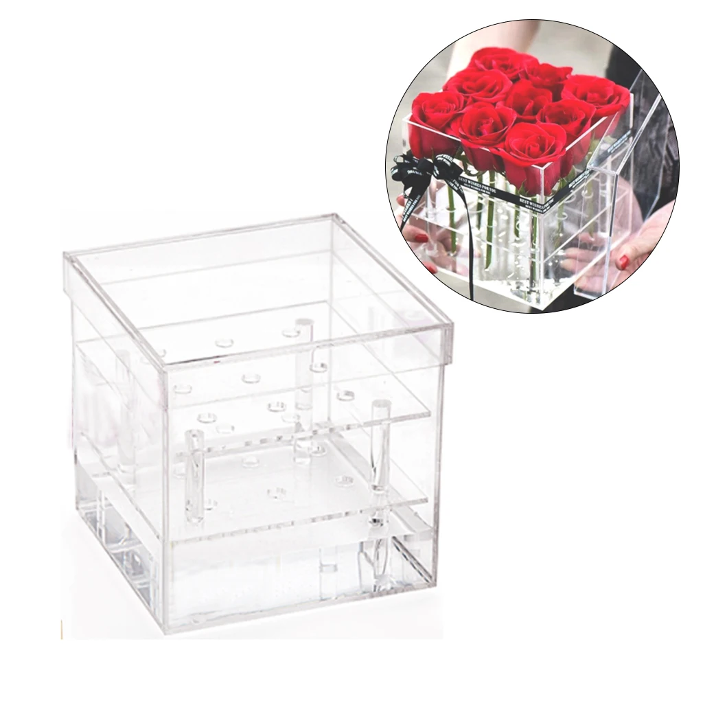 

Clear Acrylic Makeup Box Rose Flower Box with Lid for Valentine's Day DIY Wedding Decoration Packaging Gift Box