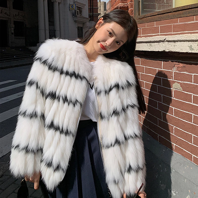 

Women's high fashion Plush Long Sleeve Ladies coats Outwear 2021 Autumn Winter real fox fur Coats Dropshipping JD02