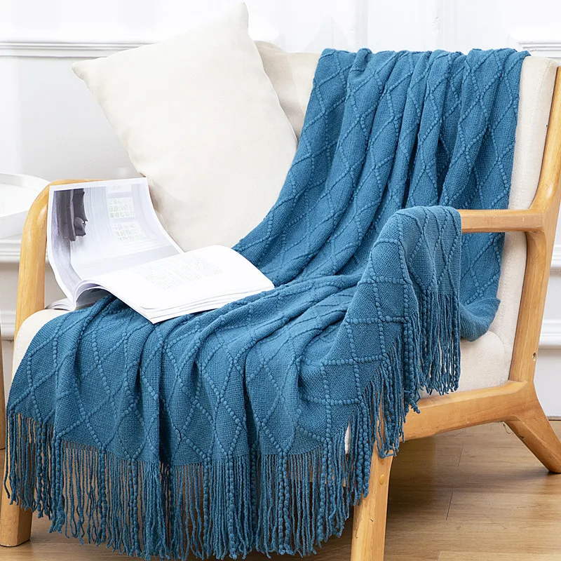 

Soild Color Nordic Knitted Blanket Sofa Throw Blanket With Tassels Travel TV Nap Blankets Air Condition Blankets Bed Decorative