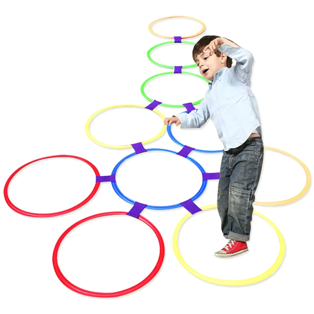 

Hopscotch Ring Game Multi-Colored Plastic Rings And Connectors For Indoor Or Outdoor Use-Fun Creative Play Set For Girls Boys