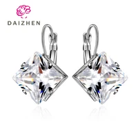 fashion deluxe crystal zircon earrings female valentines day gift silver square shining water earring jewelry holiday gift
