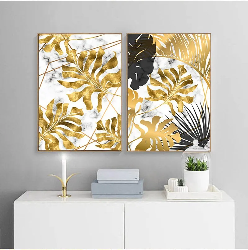Настенные постеры с рисунком золотых листьев в скандинавском стиле настенные