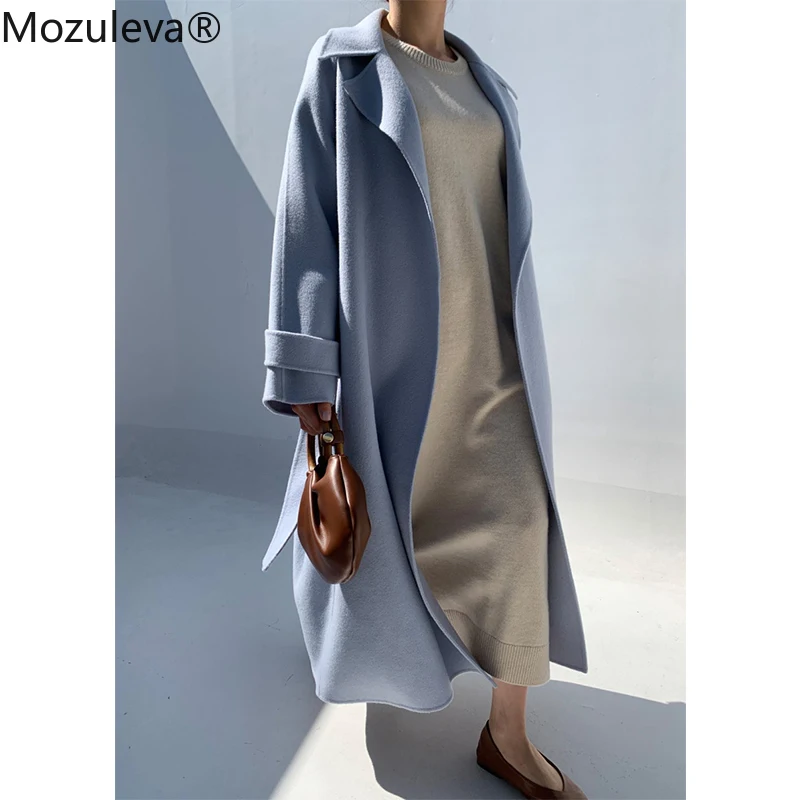 

Mozuleva Winter Loose Cardigan Women Long Belted Overcoats Autumn Warm Full Sleeve Notched Collar Female Oversized Woolen Coats