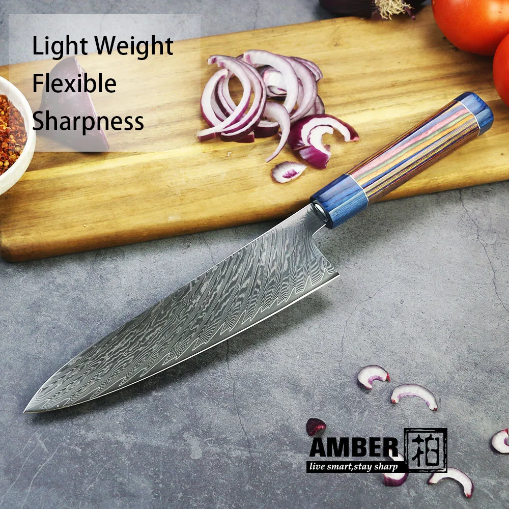 Кухонный нож шеф повара из нержавеющей стали Янтарный кованый ручной работы