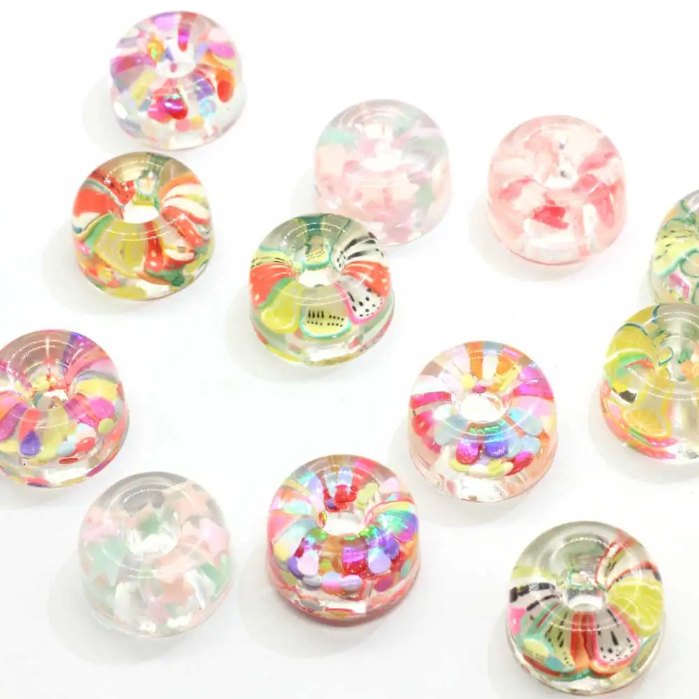 

Factory New Arrive Rainbow Fruit Beads Kawaii Transparent Donut Beads With Fruit Slice Fill In Jewelry Making Supplier