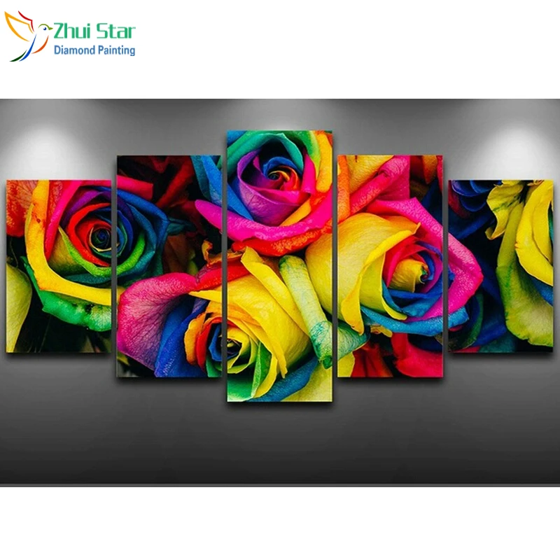 

DUTEY 5D DIY full Square drill painting Cross Stitch flower 5pcs Embroidery Rhinestones Mosaic home decorate gift