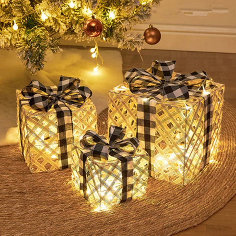 Caja de regalo de Arte de hierro para decoraci&oacute;n de &aacute;rbol de Navidad, conjunto de tres piezas para decoraci&oacute;n de centro comercial, hotel, 3 unidades-1