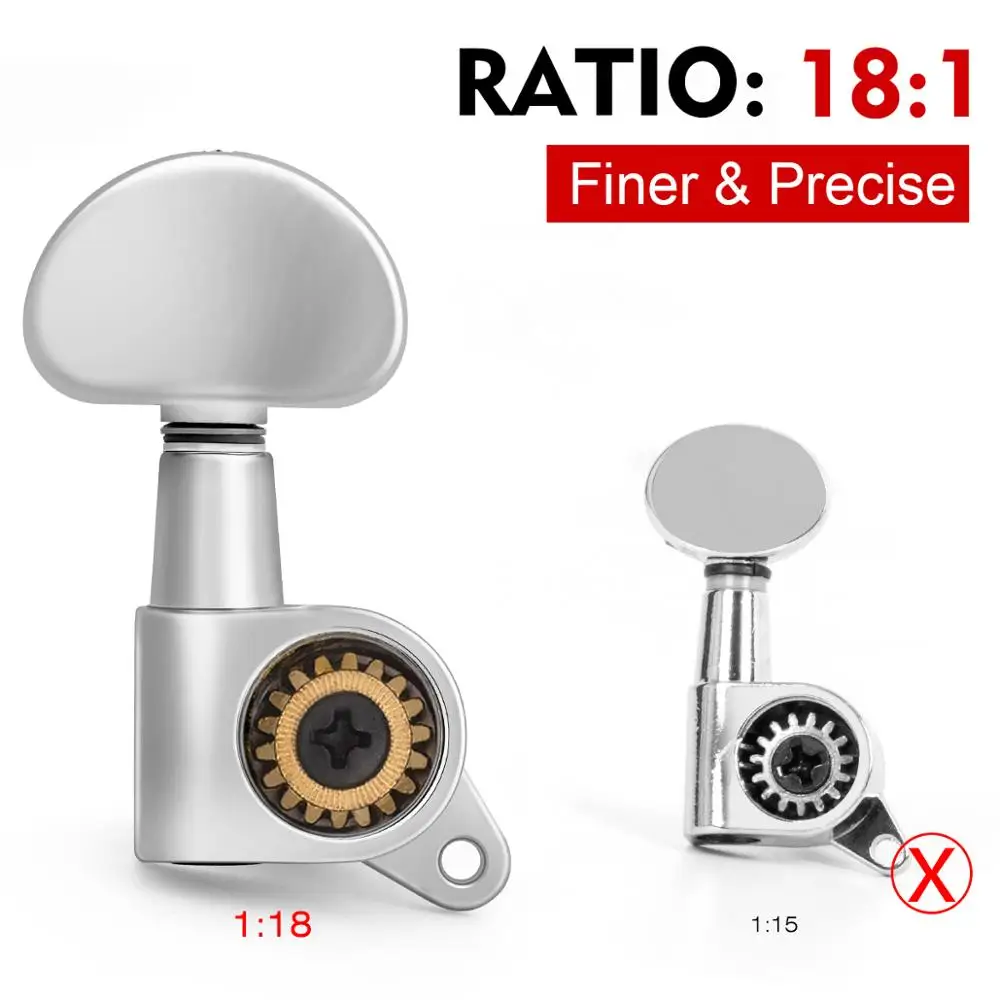 Kmise Acoustic Guitar Tuning Pegs 22.5mm*23.7mm*23.5mm 3L3R 18:1 Metal Closed Chrome 10mm Tuner Hole Parts&ampAccessories | Спорт и