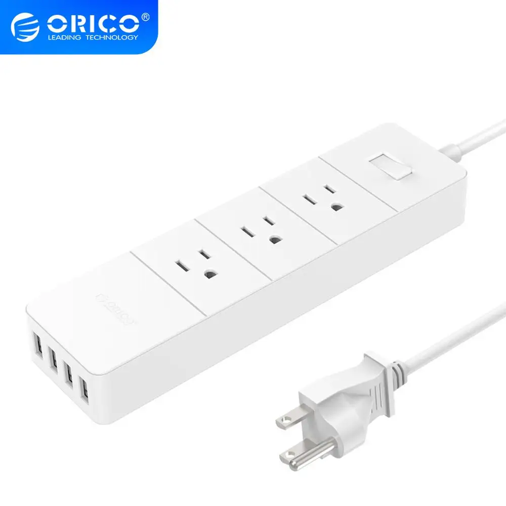 ORICO оригинальный белый 3 розетки 4 порта USB розетка с защитой от короткого