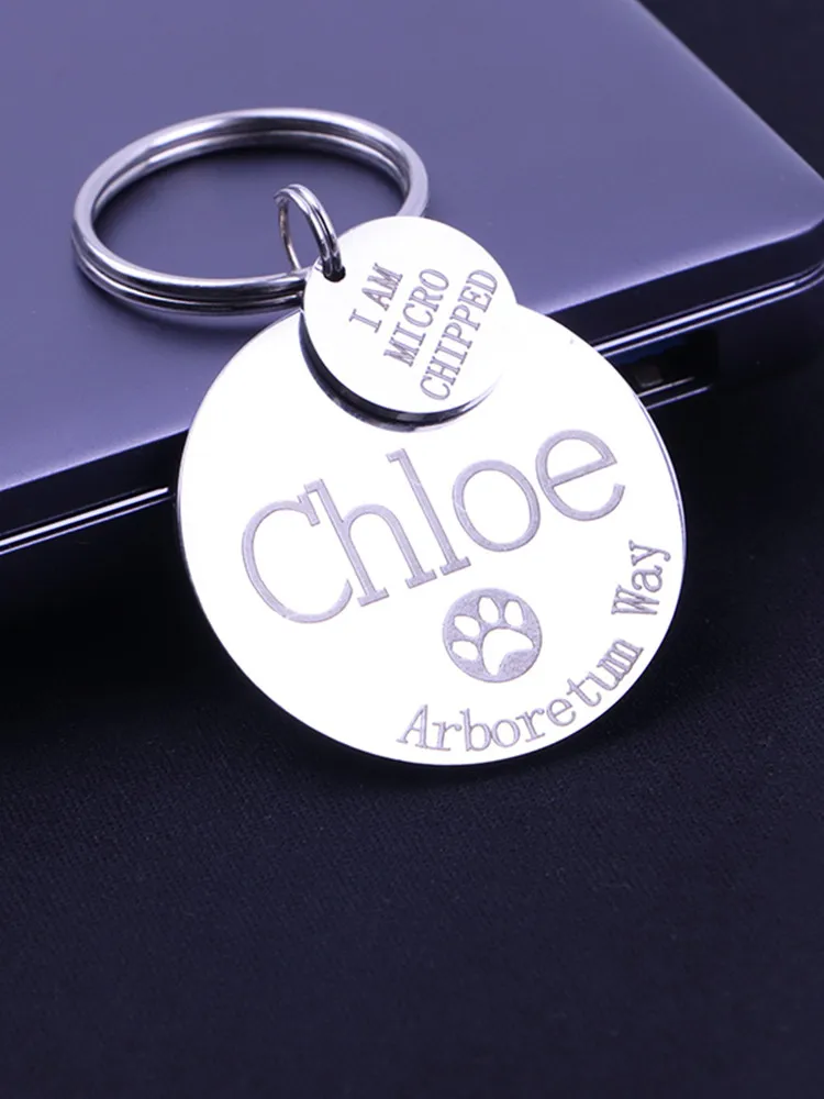 

Custom Stainless Steel Dog Id Tag Dog I Am Microchipped Laser Engraving Dog Name Tag Customized Dog Supplies