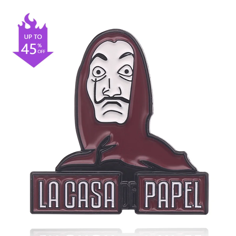 

La Casa De Papel Badge Pins Brooch The House of Paper Money Heist Salvador Dali Enamel Brooches Gifts for Fans Souvenir