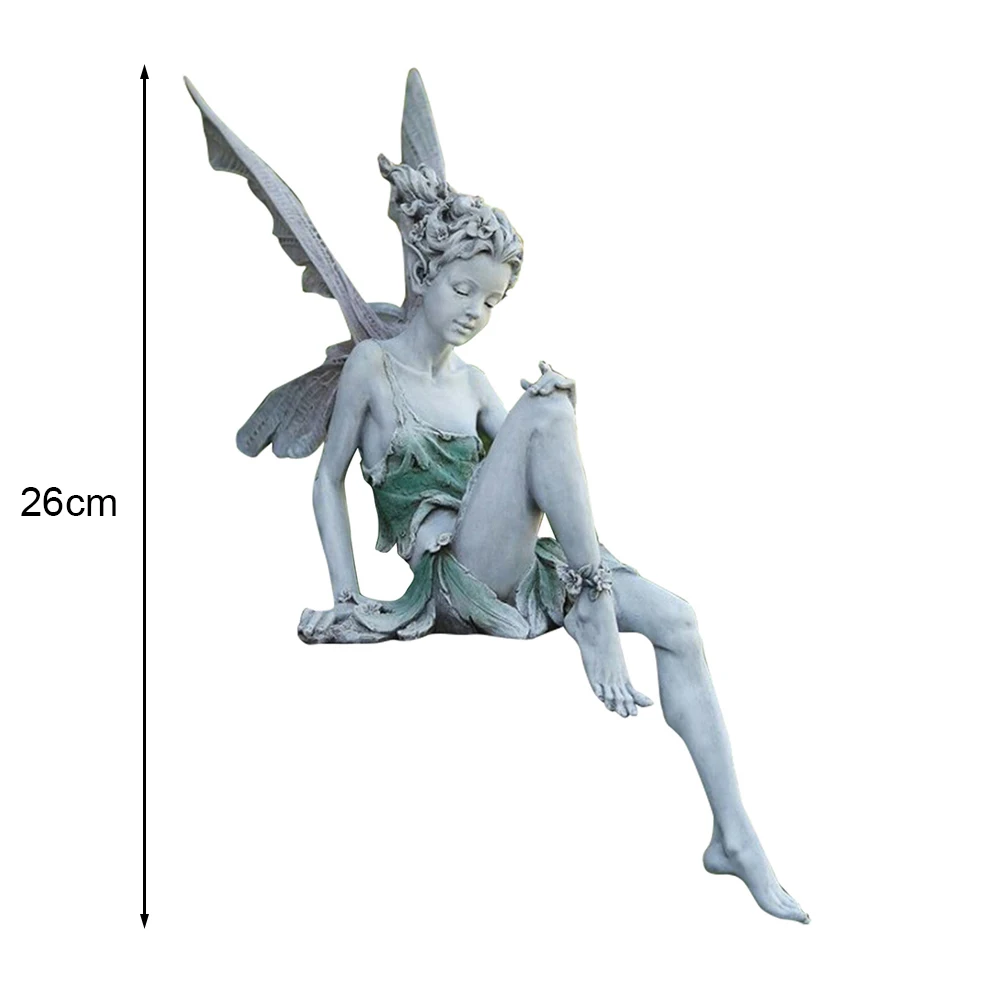 

Flower Fairy Sculpture Garden Landscaping Yard Ornament Resin Turek Sitting Statue Outdoor Angel Girl Left Leg Figurine Craft