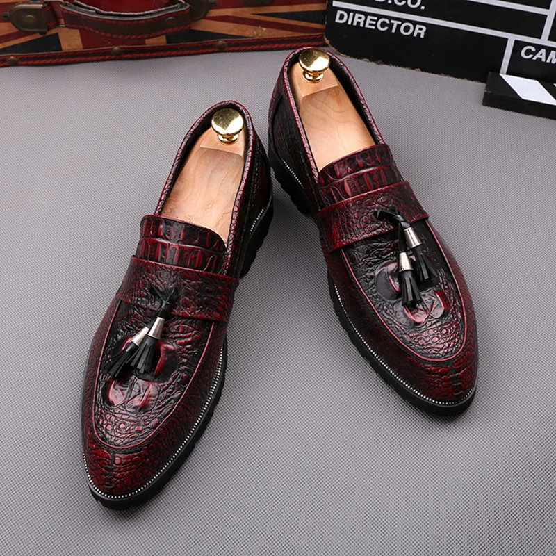 Туфли мужские с кисточками Воловья кожа без застежки лоферы обувь для