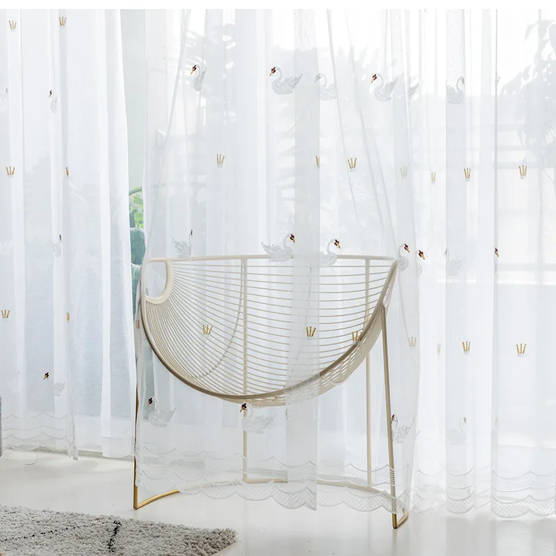 Pastoral Mesh Fabric Goose Embroidered Tulle Curtains for Bedroom Living Room Simple White Sheer Window Screens Kitchen Custom | Дом и сад
