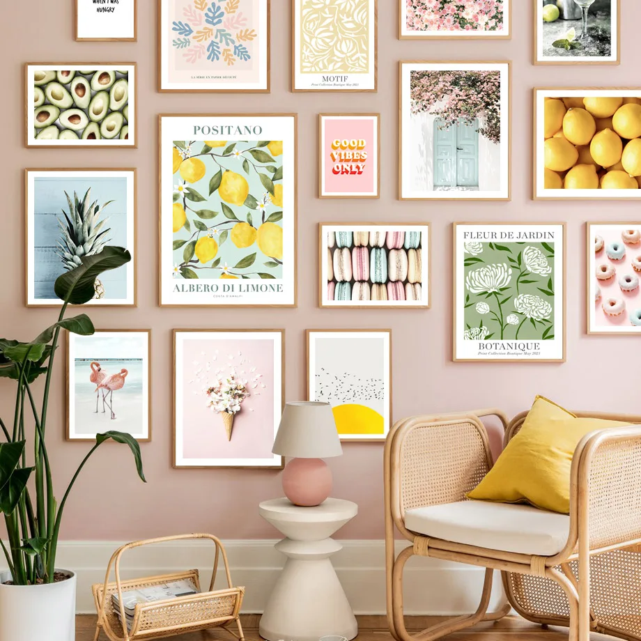 

Pink Flower Door Matisse Lemons Pineapple Birds Wall Art Print Canvas Painting Nordic Poster Wall Picture For Living Room Decor