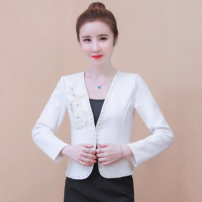 Женский офисный короткий кардиган с вышивкой свободная повседневная короткая