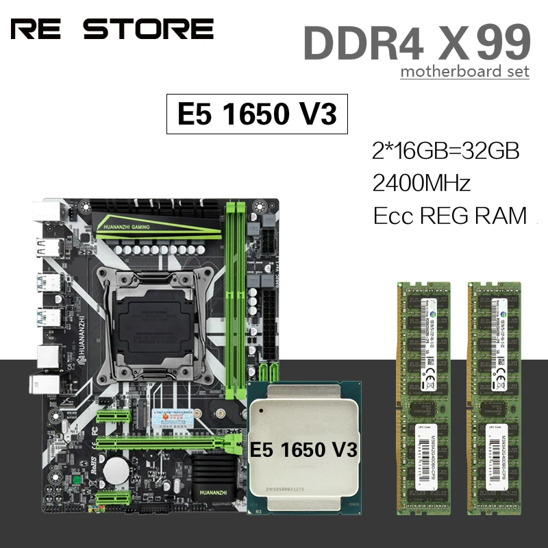 HUANANZHI X99 набор материнских плат с Ксеон E5 1650 V3 2 шт. 16 ГБ = 32 Гб 2400 МГц DDR4 память ECC Reg| |