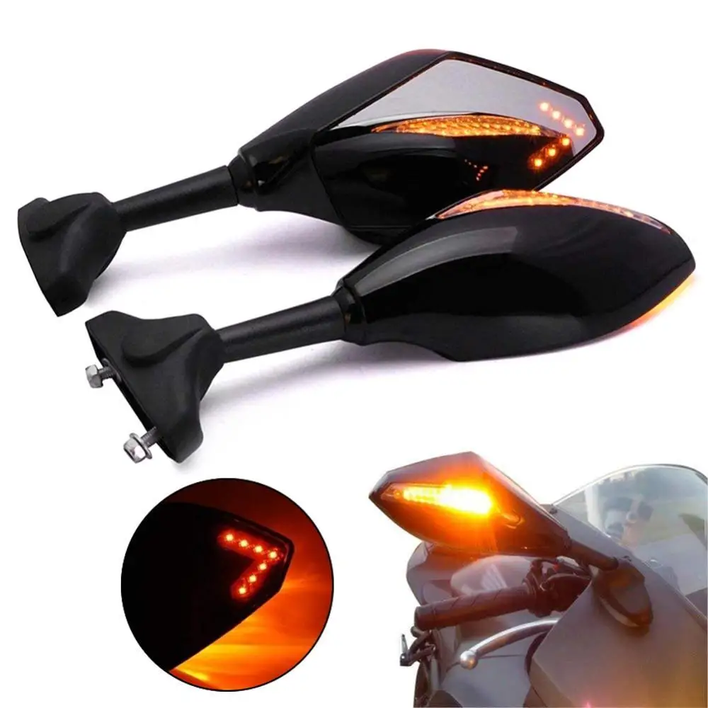 

60% Hot Sale 2Pcs Side Mirrors Motorcycle Handlebar Mount Rearview Mirror with LED Turn Signal Lights Car Accessories