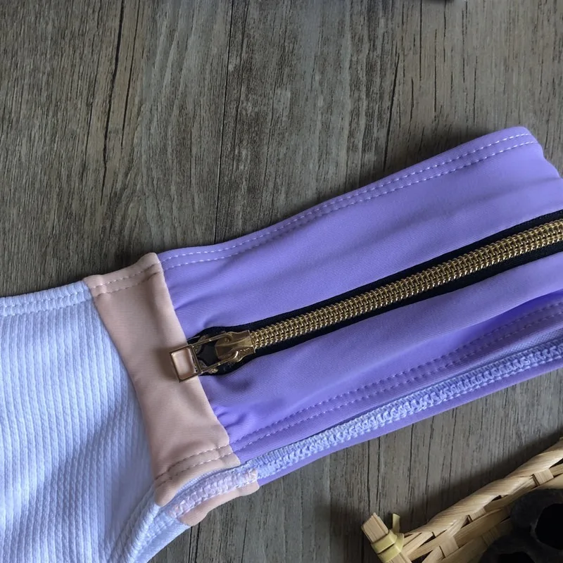 

2020 Stitching Hard Pack Swimsuit Fashion Zipper Sexy Bikini Split Swimsuit Ladies