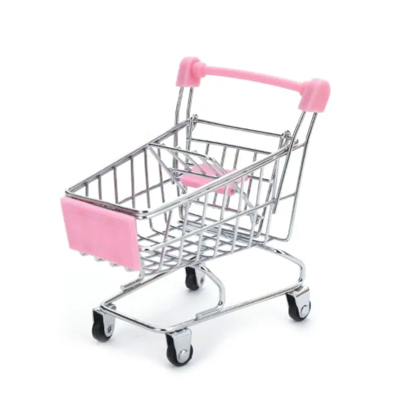

P82C Mini Supermarket Hand Trolley Shopping Utility Cart Storage Basket Pretend Kids Toy