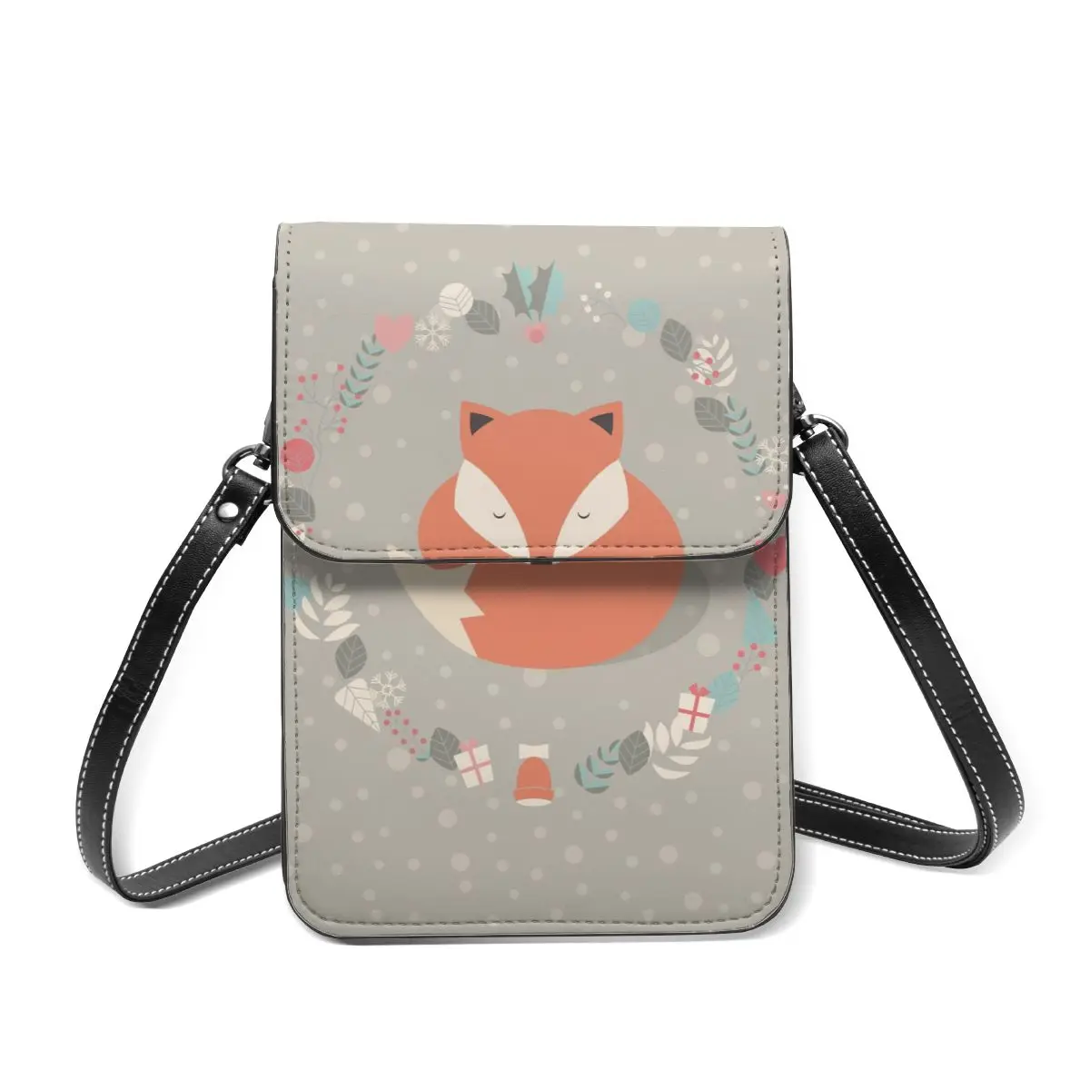 

Winter Fox Cell Phone Purse Smartphone Wallet Leather Shoulder Strap Handbag Women Bag