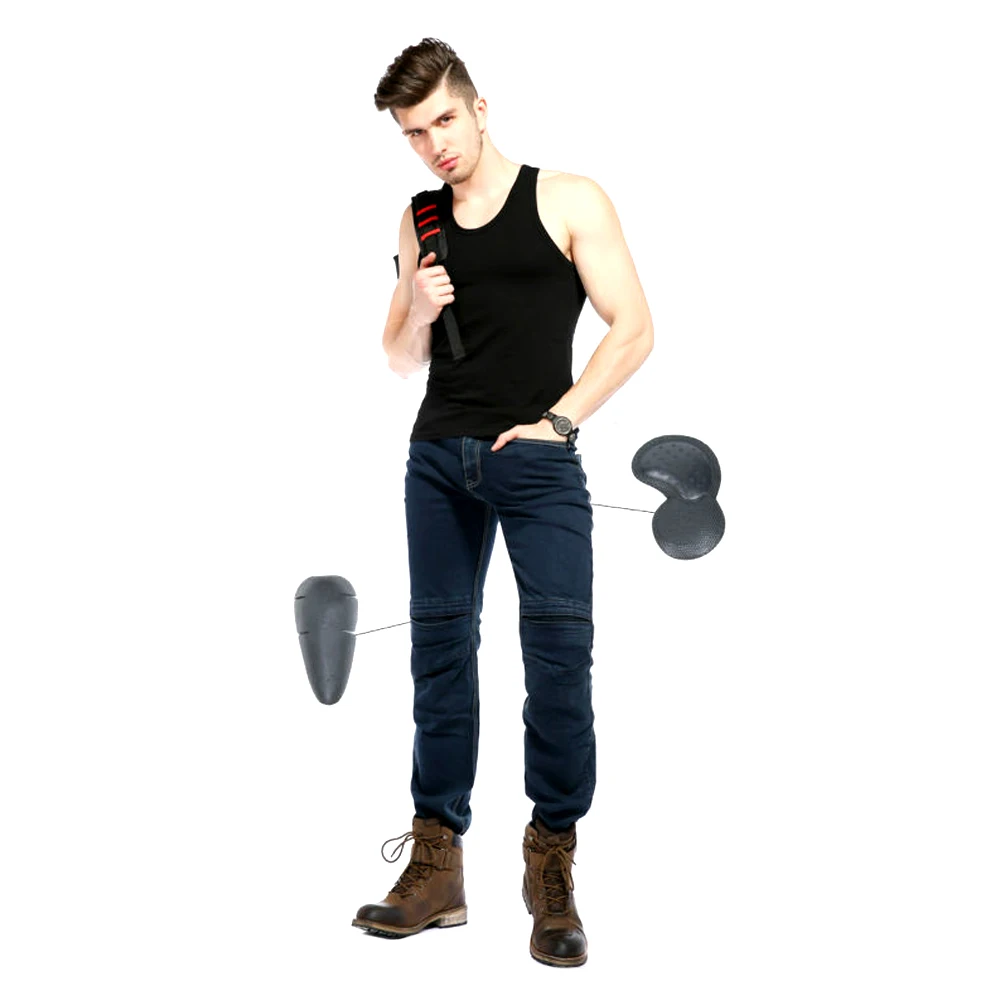 

Dark blue Casual Motorcycle Jeans Narrow-Footed Micro-Elastic Male Motorcycle Rider Uniform Pants Protective Equipment Jeans