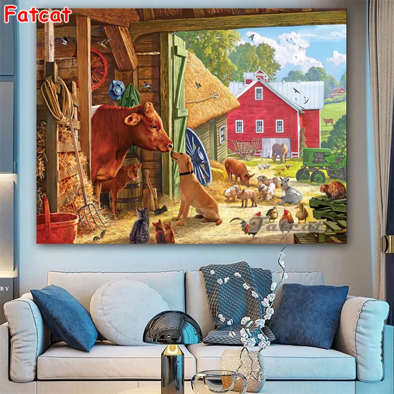 

Full Square/Round Diamond Embroidery Cow Dog Pig Chicken 5D Diamond Painting Rhinestone Mosaic Home Decor Gift PP3393