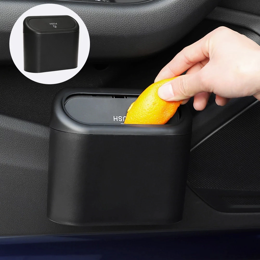 

Car Trash Bin Hanging Vehicle Garbage Dust Case Storage Box Black Abs Square Pressing Type Trash Can Auto Interior Accessories