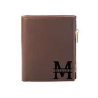 new custom name corner monogram initial mens personalization tri fold pu leather purse custom engraving wallet name wallet