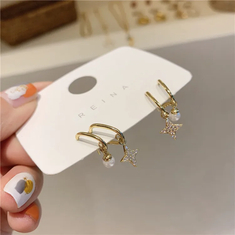 Женские Геометрические серьги Zeojrlly в Корейском стиле с жемчужинами и звездами